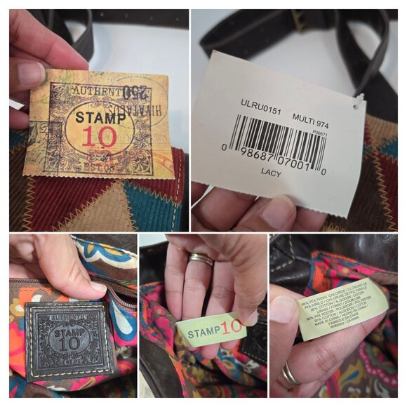 Stamp 10 Corduroy & Faux Leather Patchwork Lacy Crossbody Bag Fall Boho Gift NEW - Picture 11 of 12